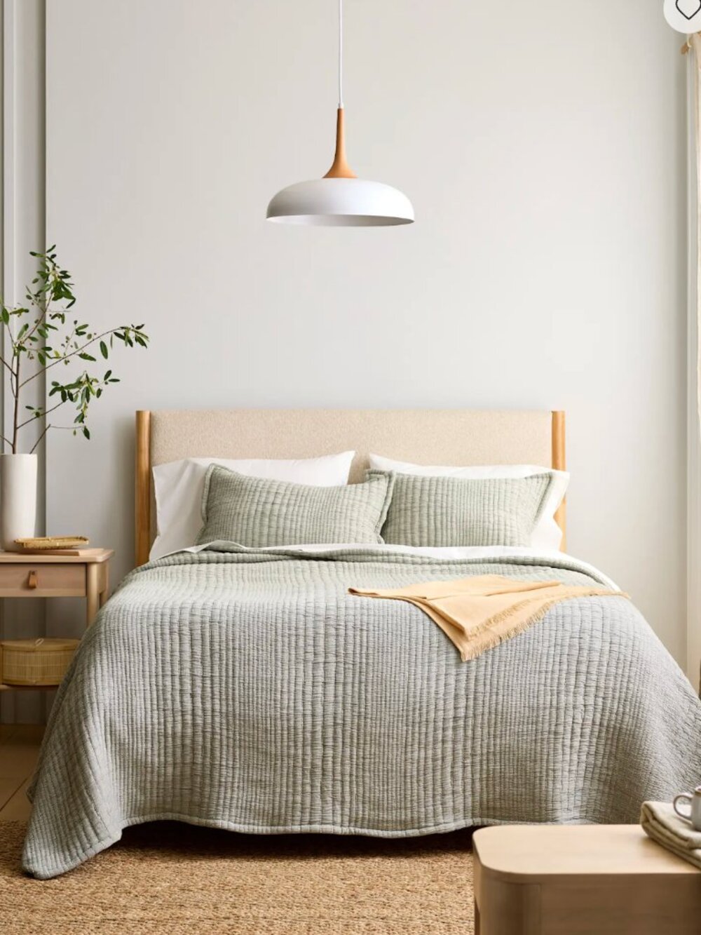 Quince Organic Cotton Channel Stitch Coverlet Set, King/Cal King, Sage/Green - Picture 2 of 13